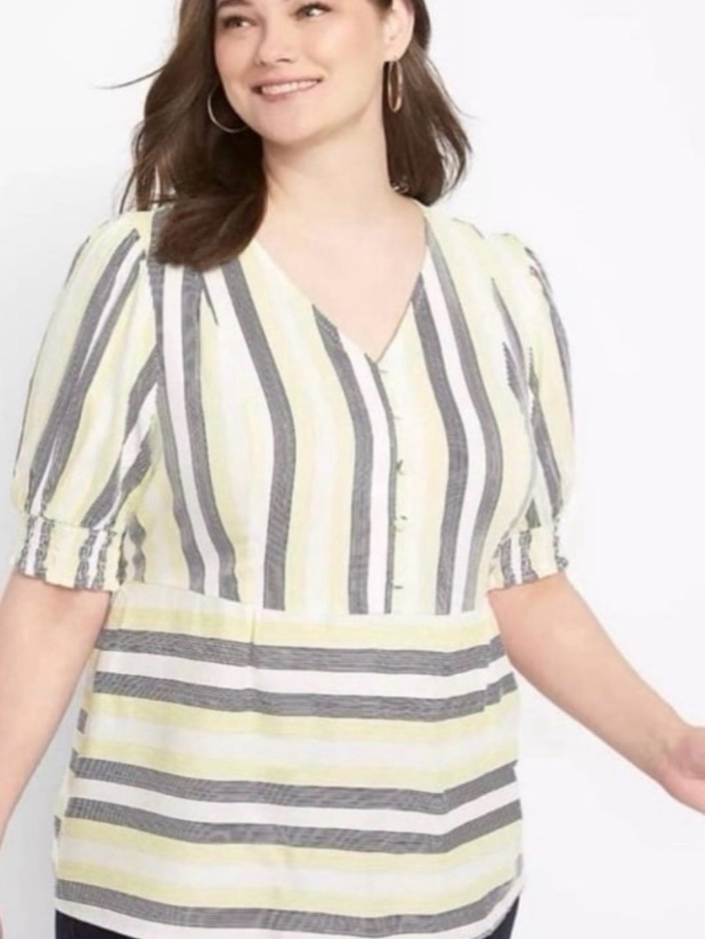 Lane Bryant Button Front Peplum Top Size 22 Puff Sleeves